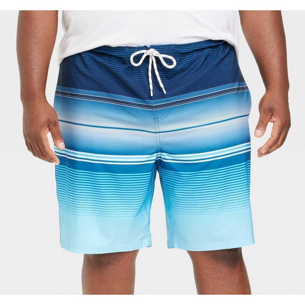 Men's Big & Tall 9" Striped Swim Shorts - Goodfellow & co 4XLBlue